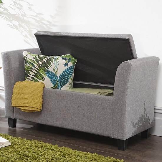 Charter Modern Fabric Ottoman Seat In Grey With Wooden Feet Furniture
