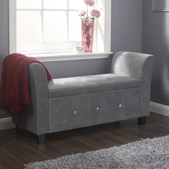 Read more about Ventnor modern fabric ottoman seat in grey with diamante