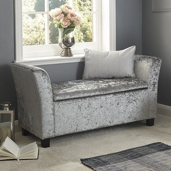 Photo of Ventnor fabric ottoman seat in grey crushed velvet