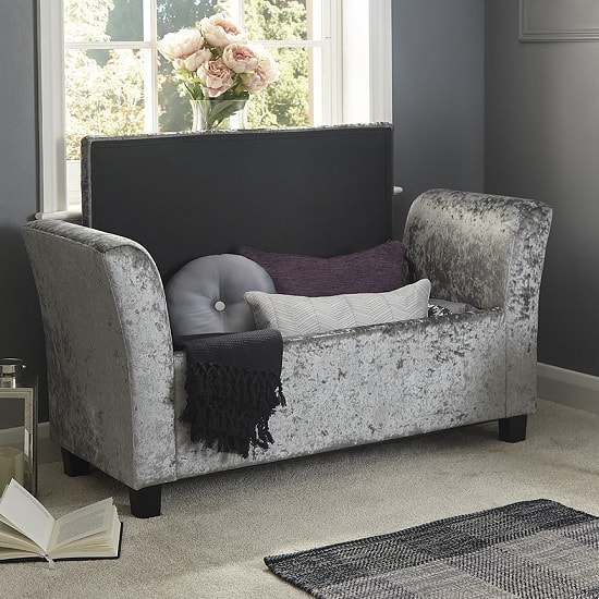 Ventnor Fabric Ottoman Seat In Grey Crushed Velvet Furniture in Fashion