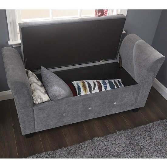 Ventnor Modern Fabric Ottoman Seat In Grey With Diamante_3