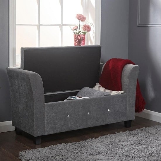 Ventnor Modern Fabric Ottoman Seat In Grey With Diamante_2