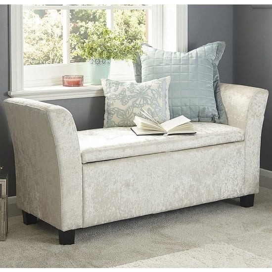 Product photograph of Ventnor Fabric Ottoman Seat In Oyster Crushed Velvet from Furniture in Fashion