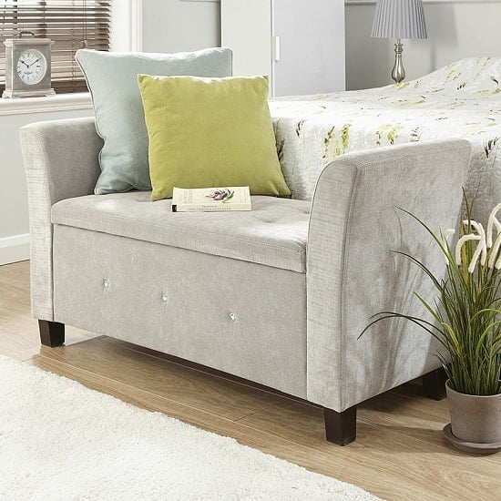 Read more about Ventnor modern fabric ottoman seat in silver with diamante