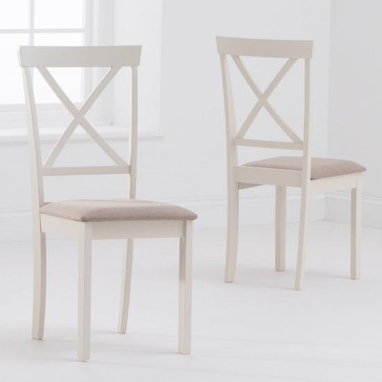 Chartin Cream Wooden Dining Chairs With Fabric Seat In A Pair