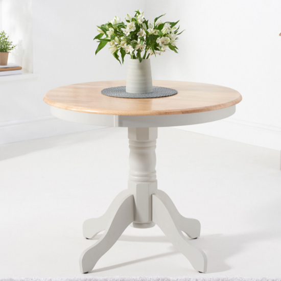 Chartin Round 90cm Wooden Dining Table In Oak And Grey