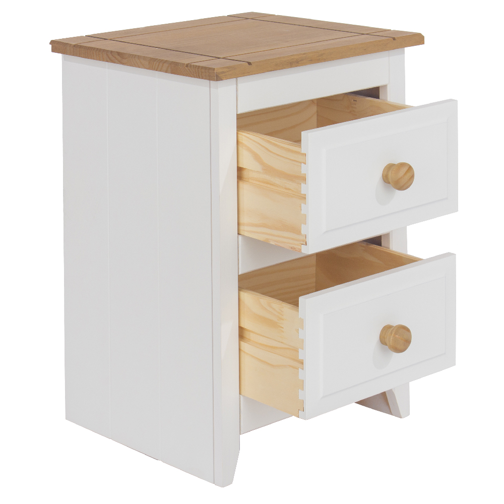Chatfield Wooden Bedside Cabinet With 2 Drawers In White And Oak