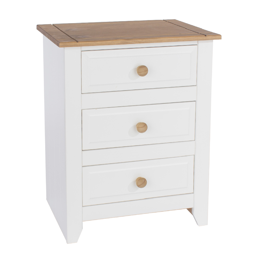 Chatfield Wooden Bedside Cabinet With 3 Drawers In White And Oak