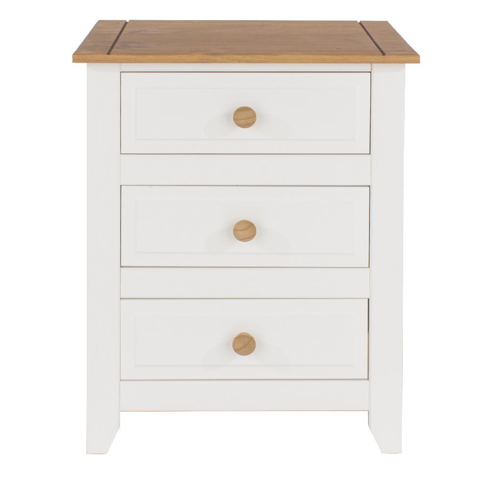 Chatfield Wooden Bedside Cabinet With 3 Drawers In White And Oak