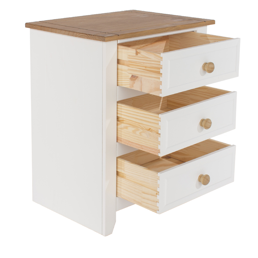 Chatfield Wooden Bedside Cabinet With 3 Drawers In White And Oak