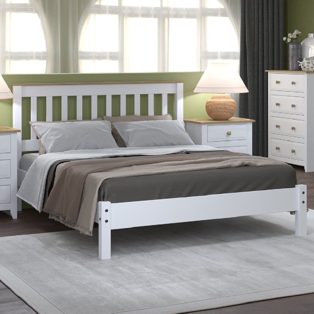 Read more about Chatfield wooden low end double bed in white and oak