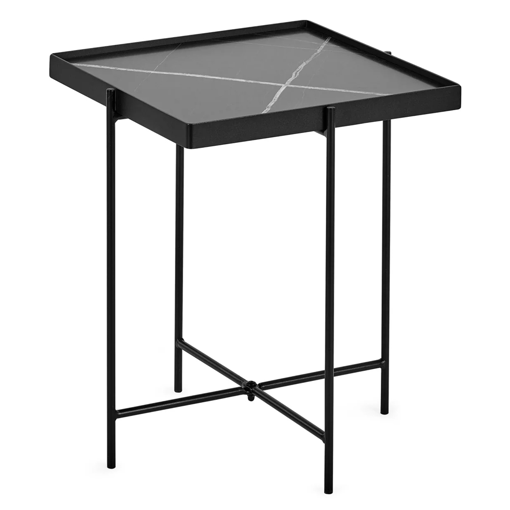 Chatham Black and White Marble Effect Top Side Table With Metal Frame