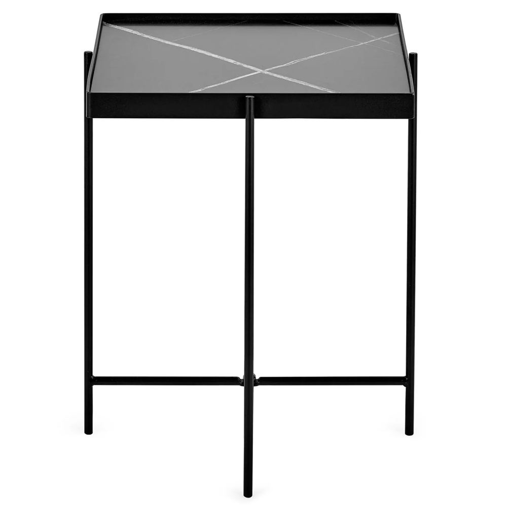 Chatham Black and White Marble Effect Top Side Table With Metal Frame