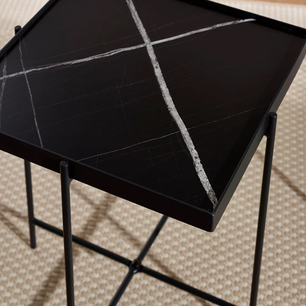Chatham Black and White Marble Effect Top Side Table With Metal Frame