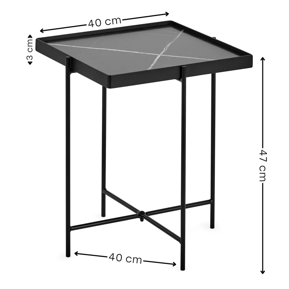 Chatham Black and White Marble Effect Top Side Table With Metal Frame