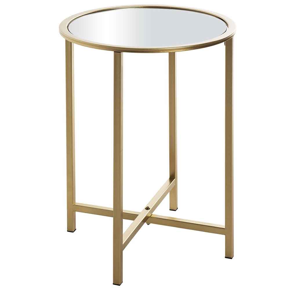 Chatham Large Round Metal End Table With Glass Top In Gold