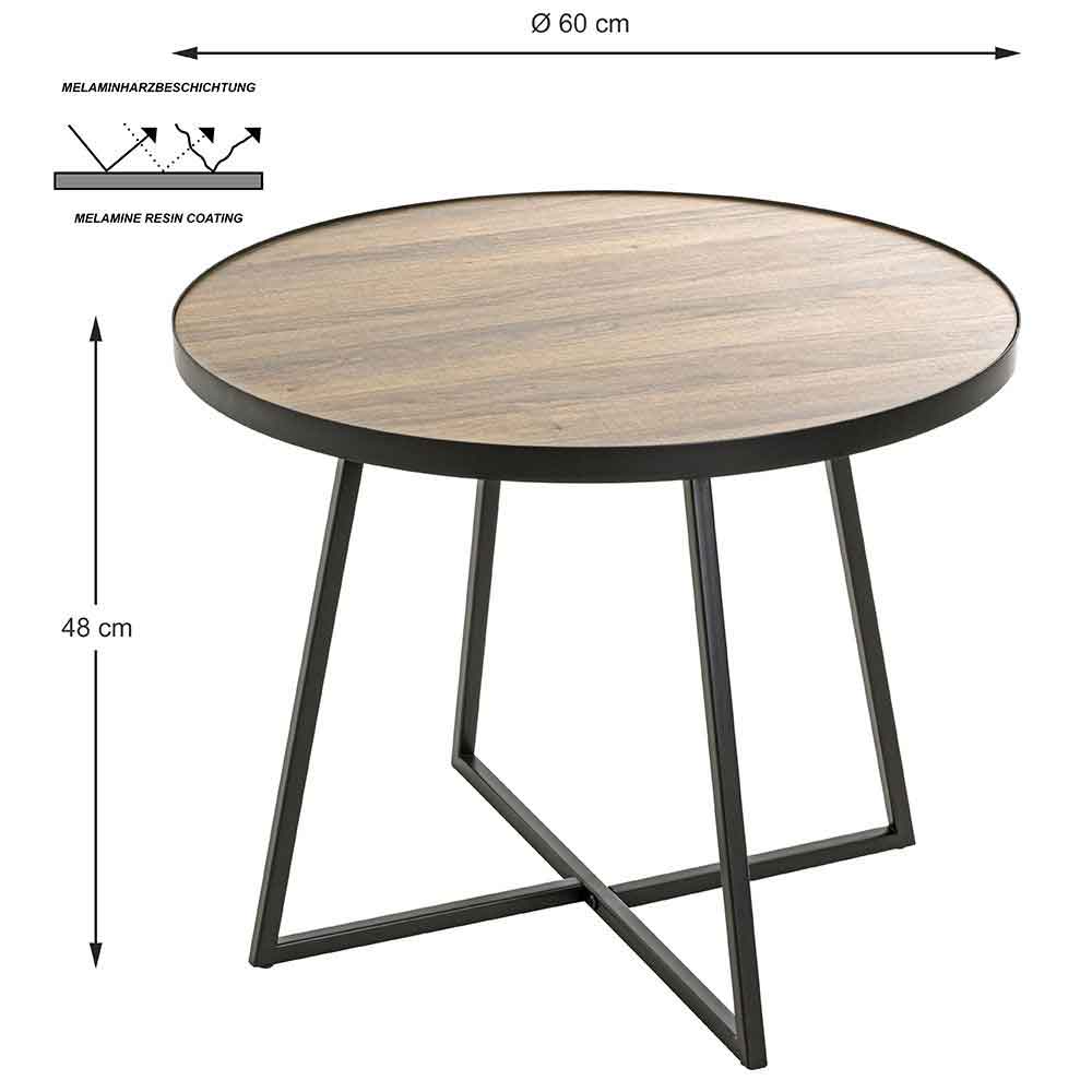 Chatham Round Metal End Table In Black And Oak