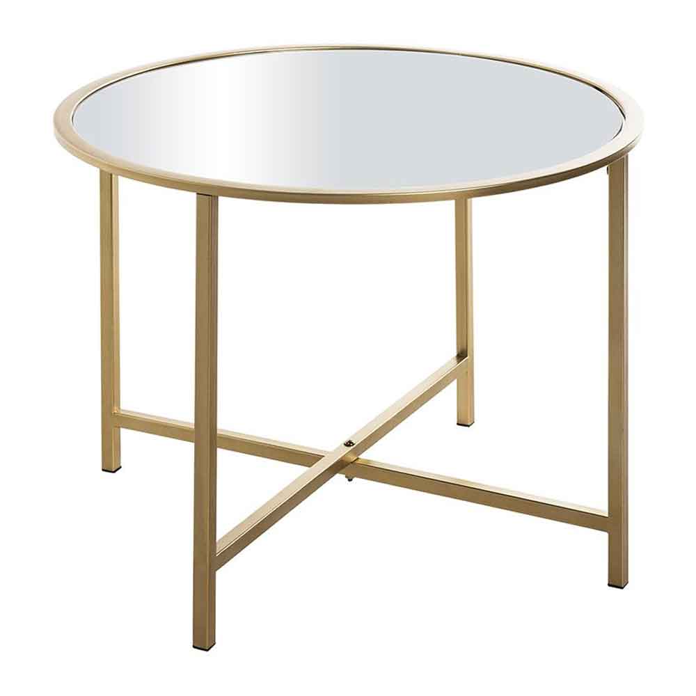 Chatham Small Round Metal End Table With Glass Top In Gold