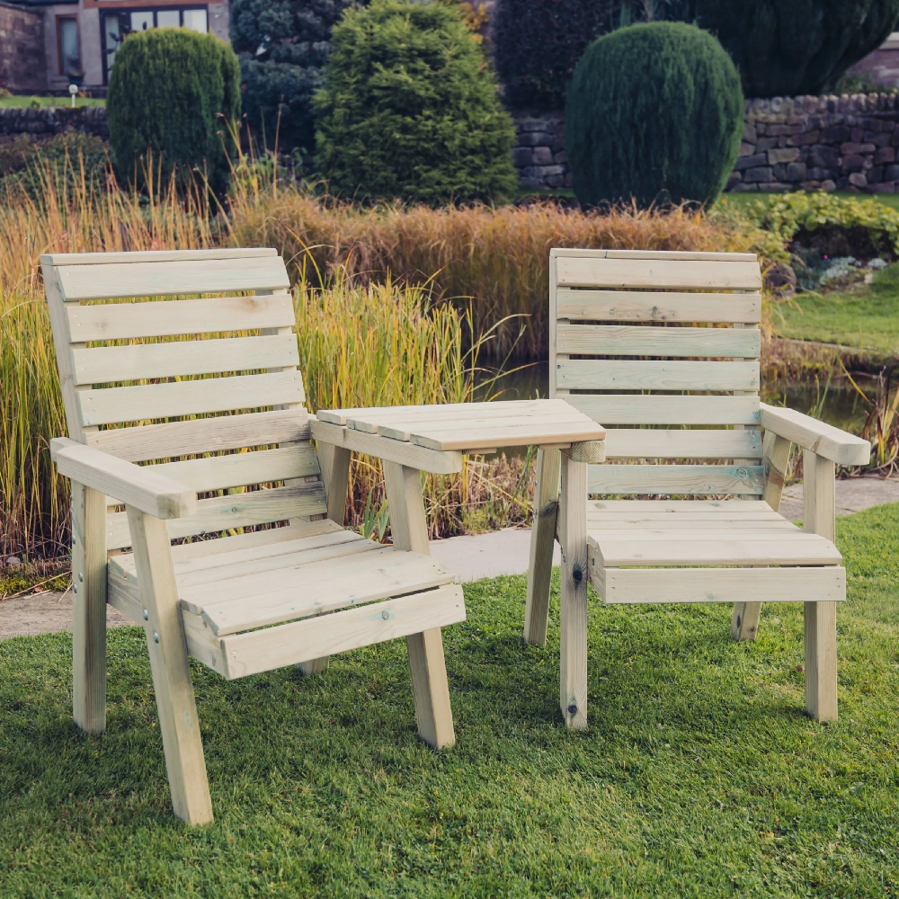 Chatham Wooden Garden Angled Love Seats In Natural