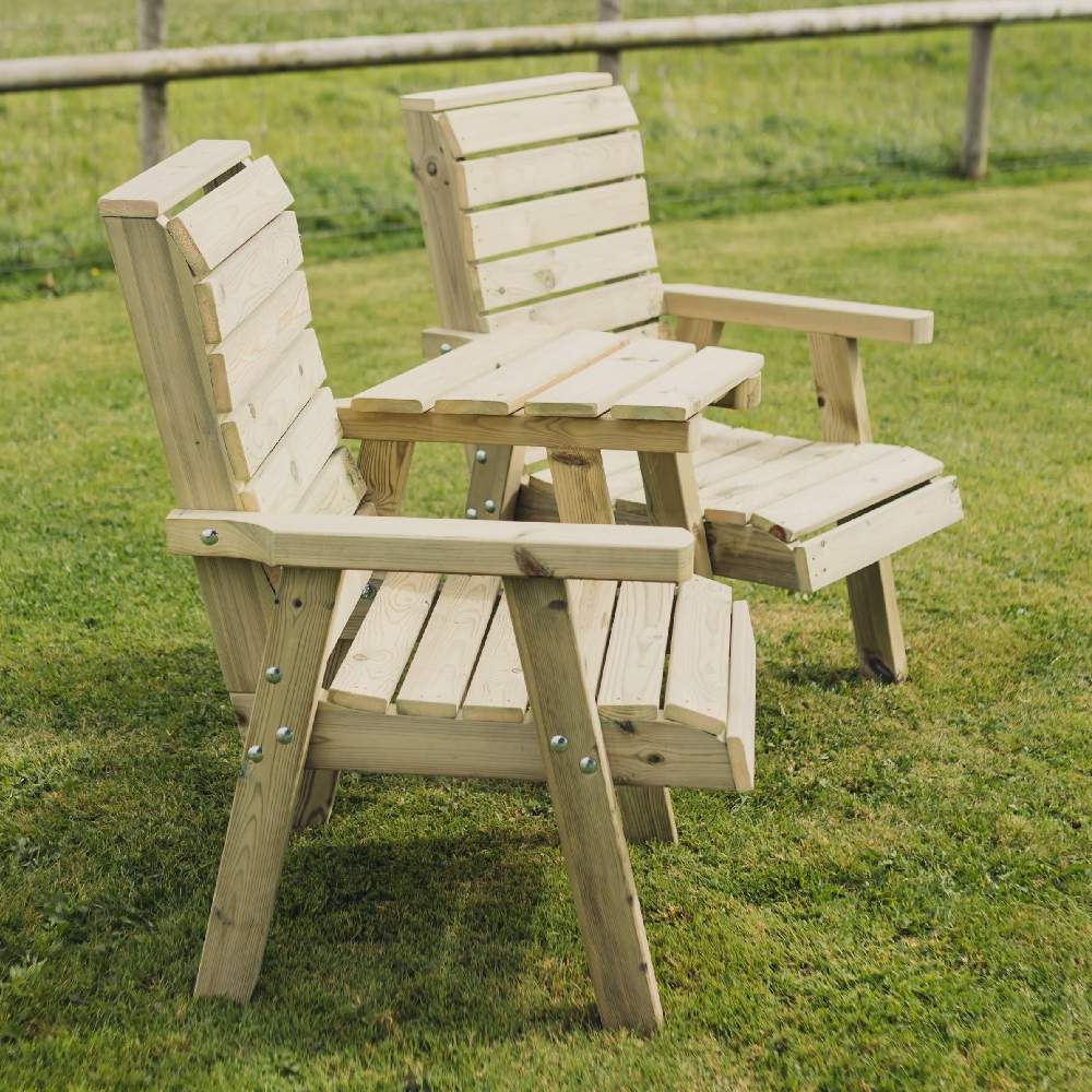 Chatham Wooden Garden Angled Love Seats In Natural