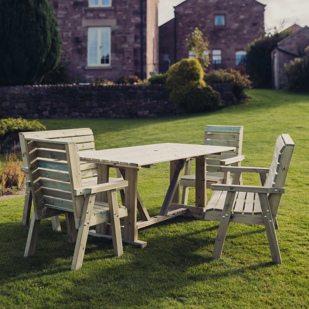 Chatham Wooden Garden Dining Set With 2 Bench 2 Chair In Natural