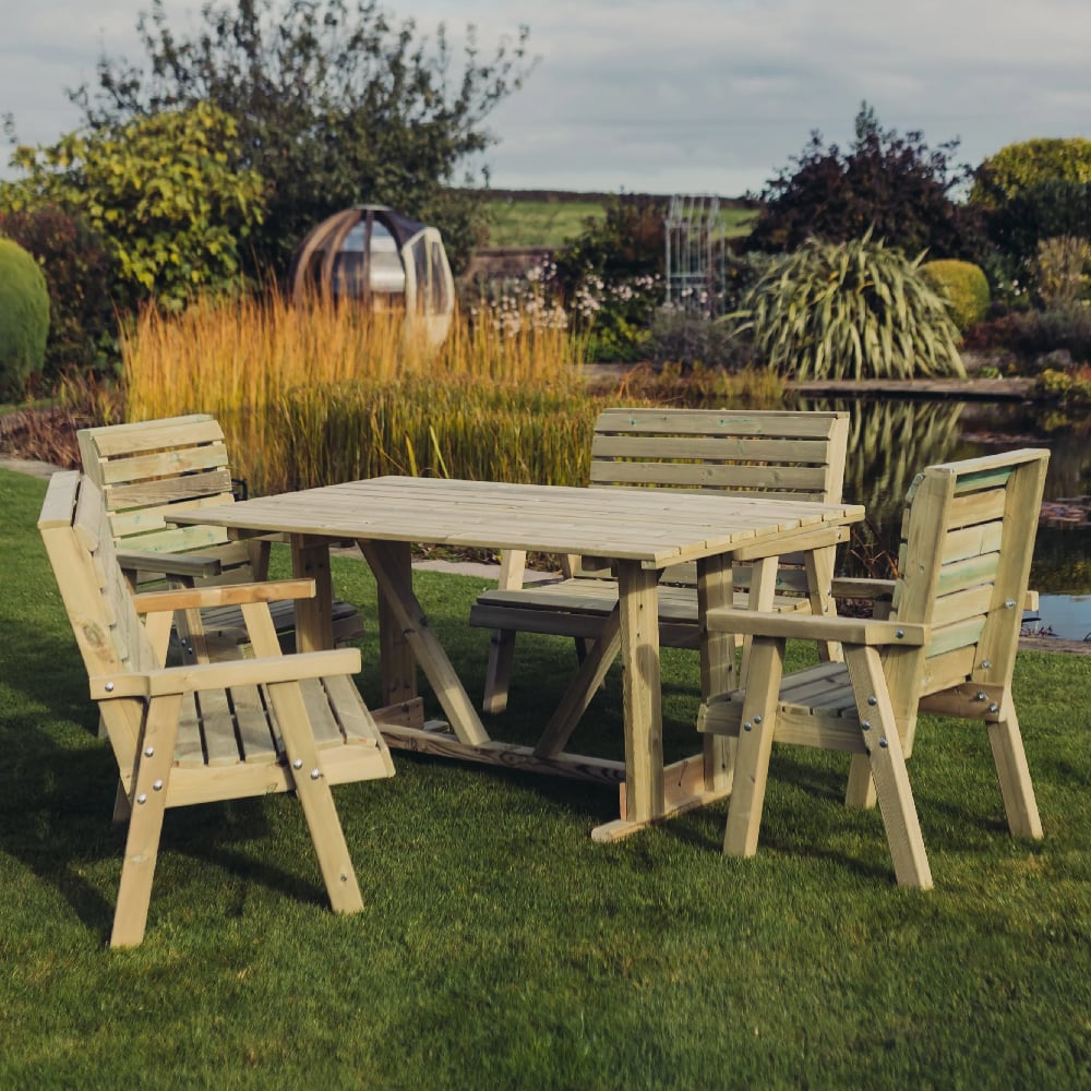 Product photograph of Chatham Wooden Garden Dining Set With 2 Bench 2 Chair In Natural from Furniture in Fashion