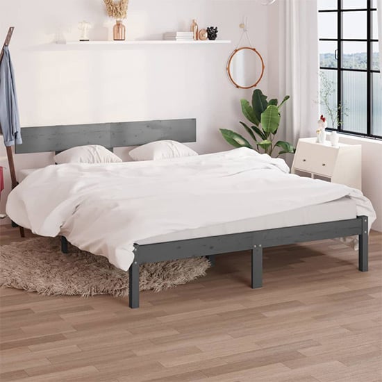 Read more about Chavez solid pinewood double bed in grey