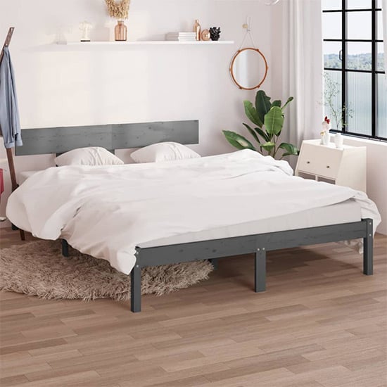 Chavez Solid Pinewood Small Double Bed In Grey_1