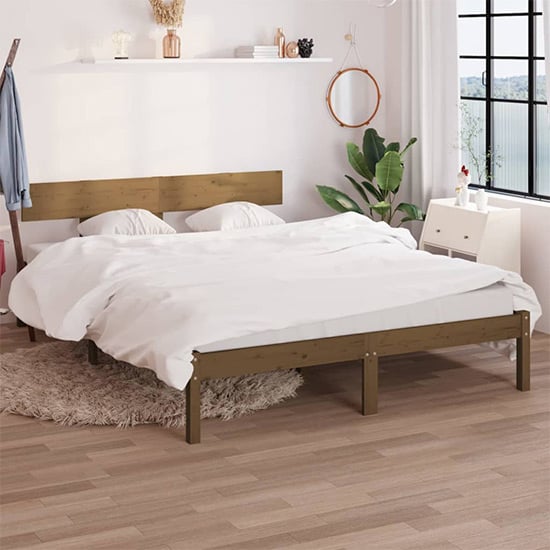 Product photograph of Chavez Solid Pinewood Small Double Bed In Honey Brown from Furniture in Fashion