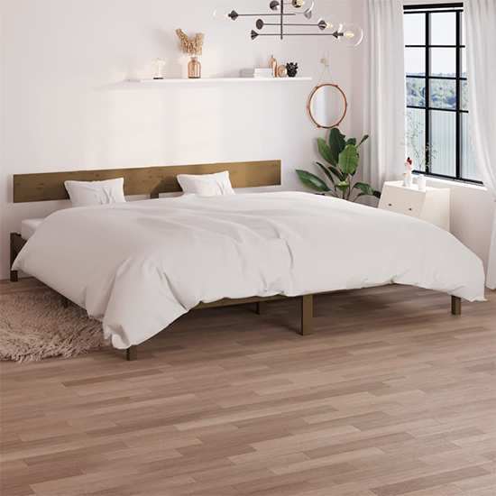 Chavez Solid Pinewood Super King Size Bed In Honey Brown
