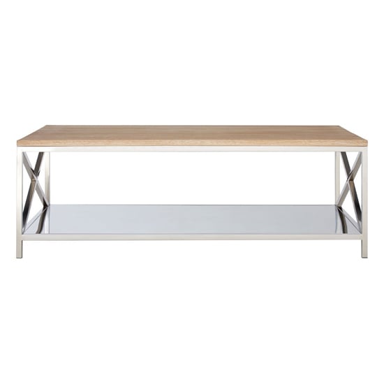 Chaw Wooden Coffee Table With Stainless Steel Frame In Oak