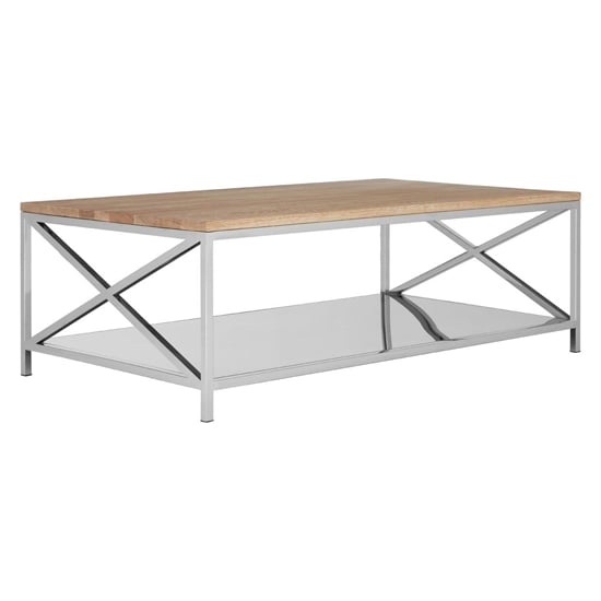 Product photograph of Chaw Wooden Coffee Table With Stainless Steel Frame In Oak from Furniture in Fashion
