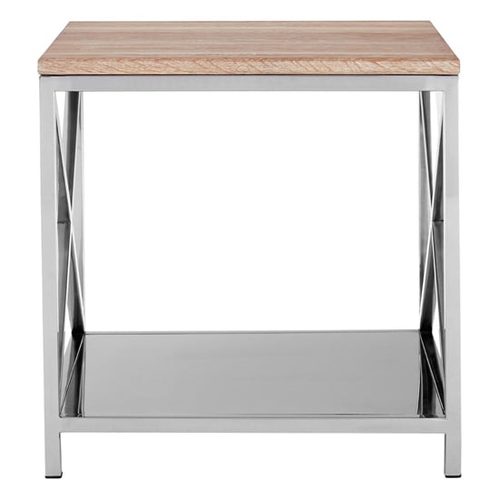 Chaw Wooden Lamp Table With Stainless Steel Frame In Oak