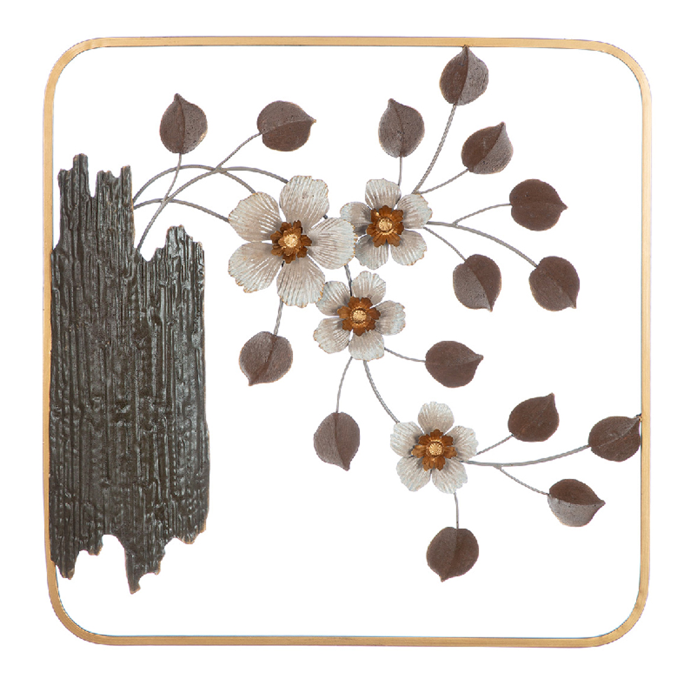 Cheam Metal Cherry blossom Wall Art In Brown And Cream