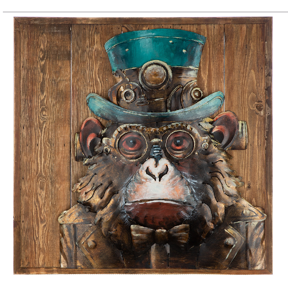 Cheam Metal Steampunk Ape Wall Art In Brown And Green