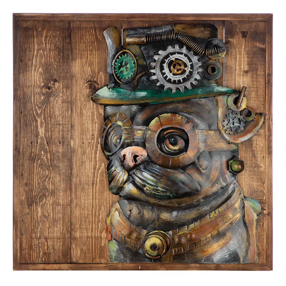 Cheam Metal Steampunk Dog Wall Art In Brown And Grey