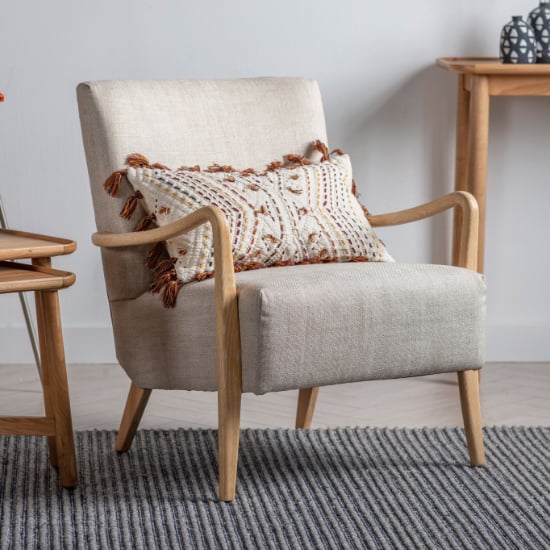 Photo of Chedworth linen armchair with oak wooden frame in natural