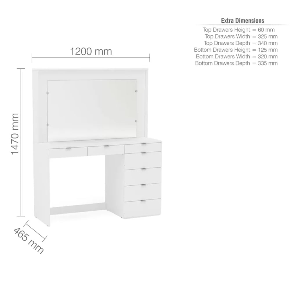 Chelan Wooden Dressing Table With 7 Drawers In White