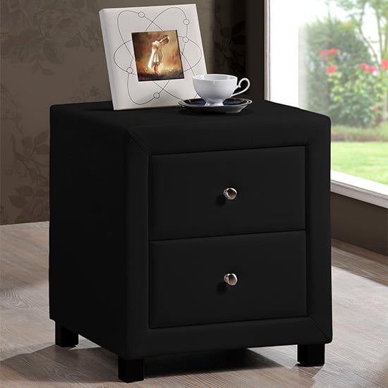 Read more about Chelsea faux leather bedside cabinet in black with 2 drawers