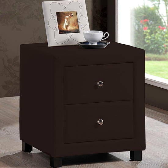 Read more about Chelsea faux leather bedside cabinet in brown with 2 drawers