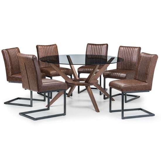 Calderon Large Glass Dining Set With 6 Barras Brown Chairs_2