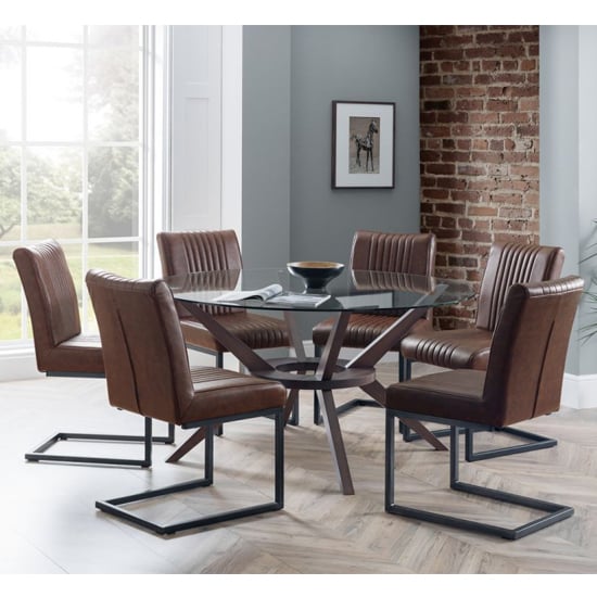 Calderon Large Glass Dining Set With 6 Barras Brown Chairs_1