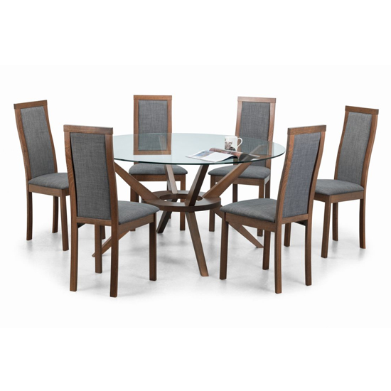 Calderon Large Glass Dining Table With 6 Melrose Grey Chairs