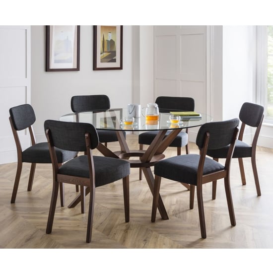 Chairvaux Large Glass Top Dining Table With Walnut Legs | FiF
