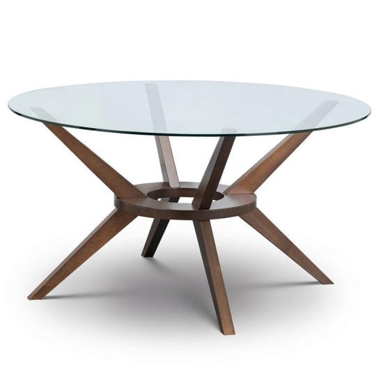 Product photograph of Calderon Large Glass Top Dining Table With Walnut Legs from Furniture in Fashion