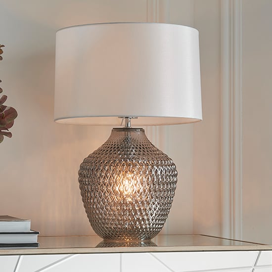 Product photograph of Chelworth 2 Lights White Fabric Shade Table Lamp In Chrome from Furniture in Fashion
