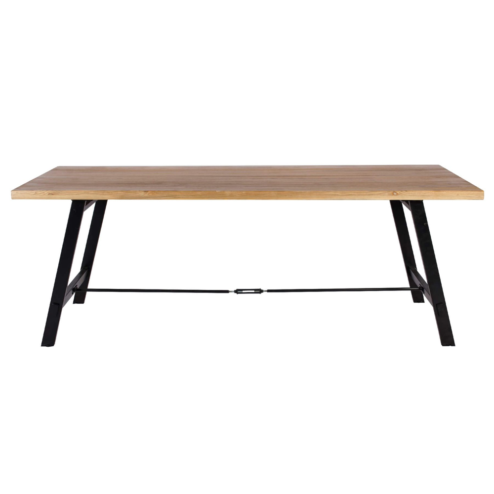 Cheney Large Wooden Dining Table With Black Metal Legs In Oak