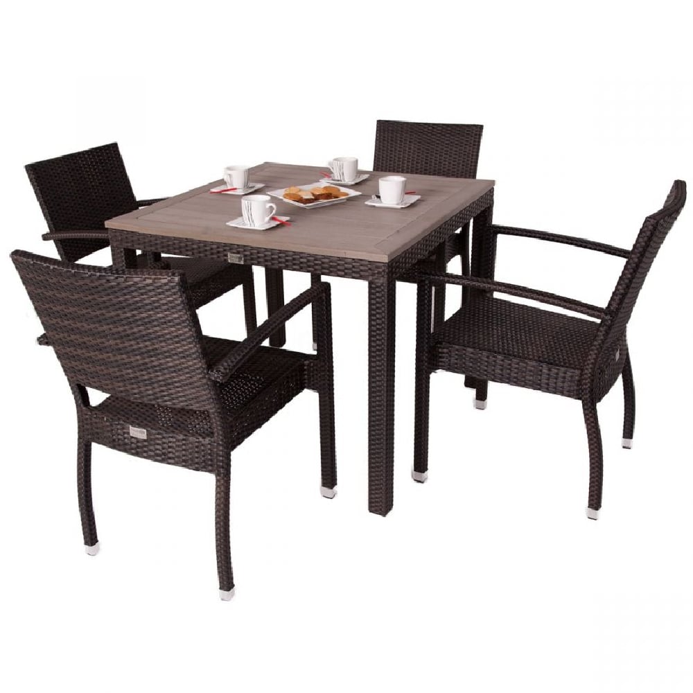 Product photograph of Cheney Rattan Outdoor Dining Table With 4 Arm Chairs In Black Brown from Furniture in Fashion