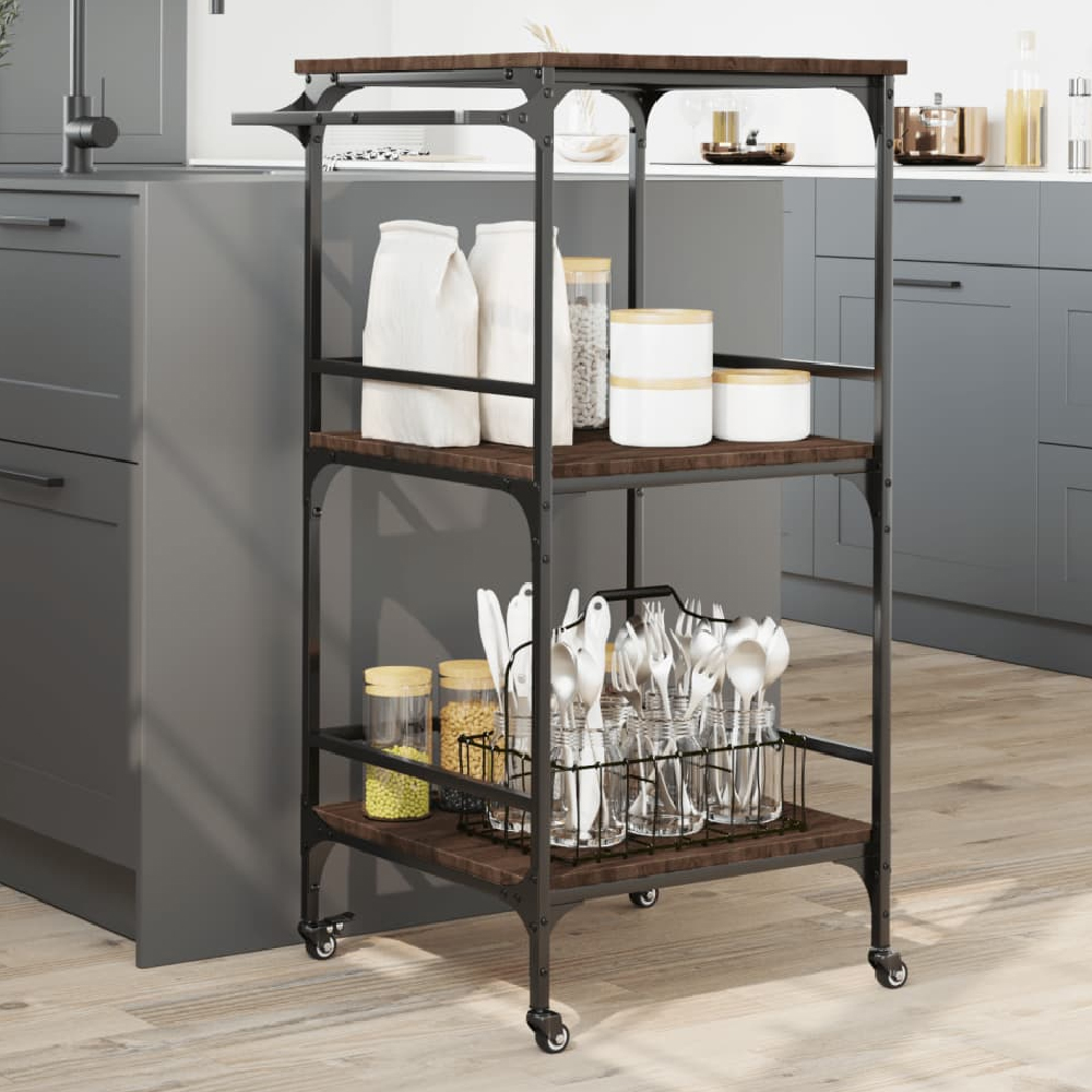 Read more about Cheney wooden kitchen trolley with 2 shelves in brown oak