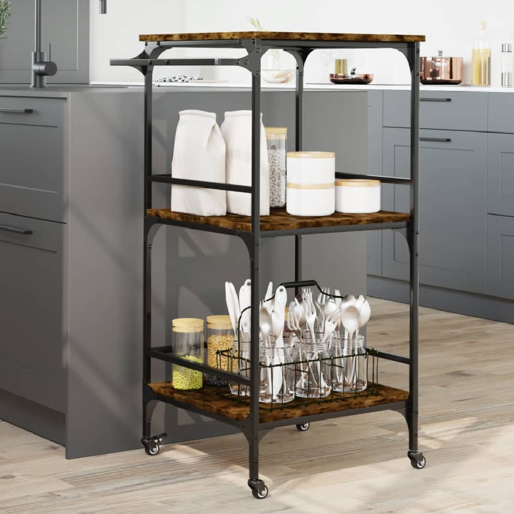 Read more about Cheney wooden kitchen trolley with 2 shelves in smoked oak